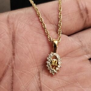 Nina Ricci Goldplated Luxury Necklace Euc. 15"-18", Simulated Diamonds, NR Logo